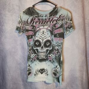 Remetee By Affliction Y2K Skull‎ Tattoo Graphic Tee